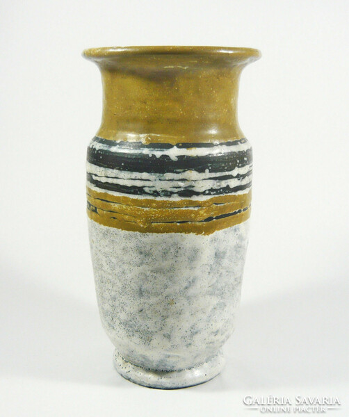 Gorka livia, retro 1960 brown vase with black stripes 22.2 Cm artistic ceramics, flawless! (G170)
