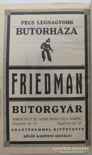Pécs-baranyai ismertető, 1934 - egész oldalas Zsolnay és más korabeli reklámokkal