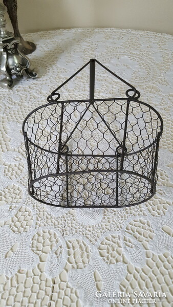 Rustic wire mesh metal basket, egg holder, fruit holder