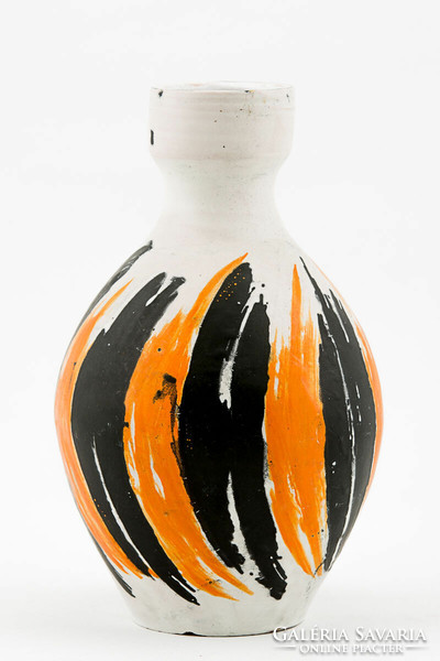 Gorka livia, retro 1950 white vase with stripes 23.5 Cm artistic ceramics, flawless! (G198)