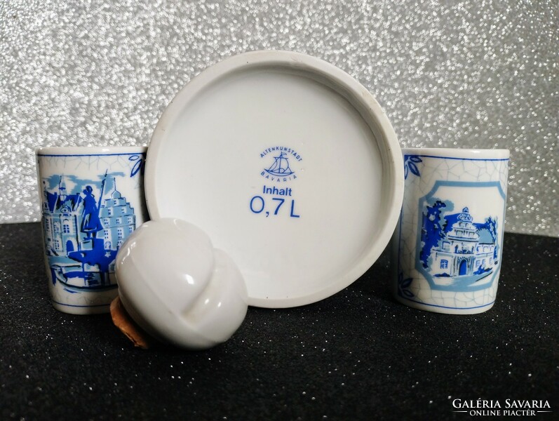 Vintage Bavarian porcelain flask with two glasses