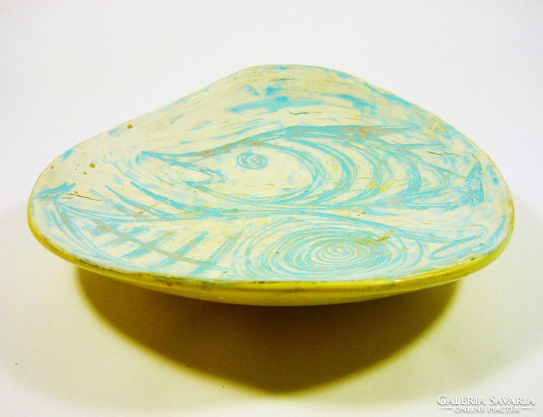 Gorka livia, retro 1950 blue and yellow 19.2 Cm artistic ceramic plate, perfect! (G144)