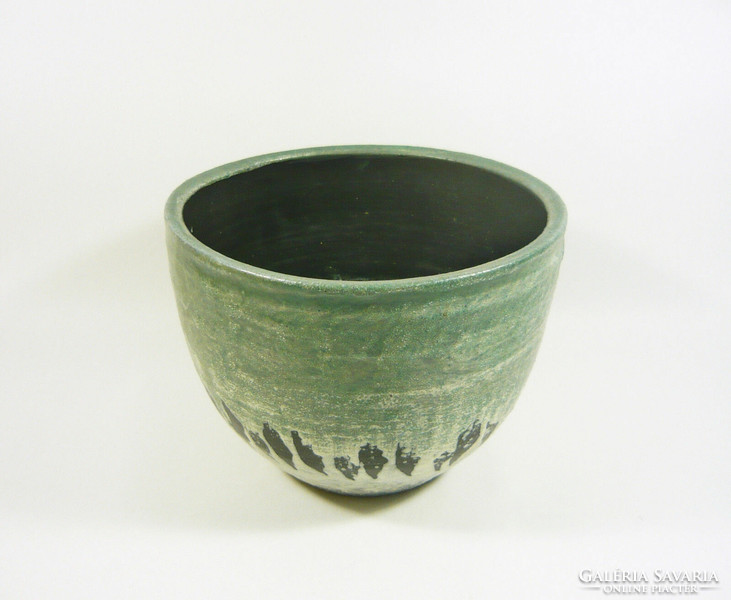 Gorka livia, retro 1950 green and white 18.0 Cm artistic ceramic pot, perfect! (G133)