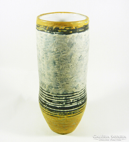 Gorka livia, retro 1960 beige vase with black stripes 29.3 Cm artistic ceramics, flawless! (G153)