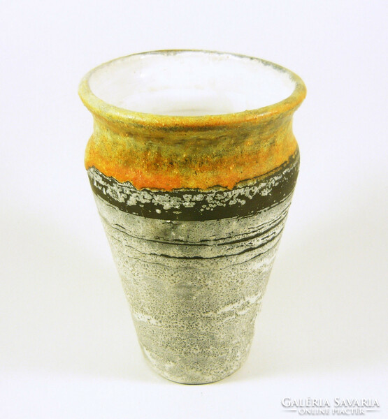 Gorka livia, retro 1960 orange and gray 17.7 Cm artistic ceramic vase, flawless! (G165)
