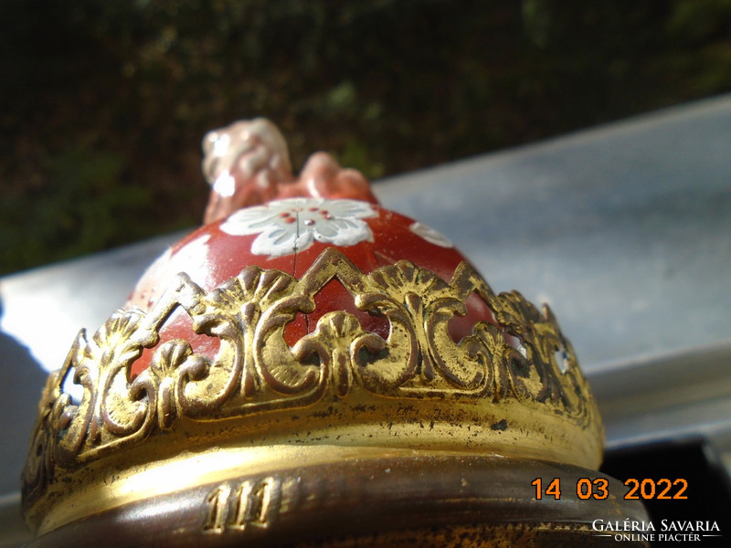 Antik japán porcelán és aranyozott bronz váza Gésával, cseresznye virággal, Fo kutyával ,restaurált