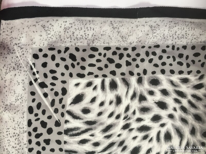 Feminine, modern abstract silk scarf, with gray-beige-black colors