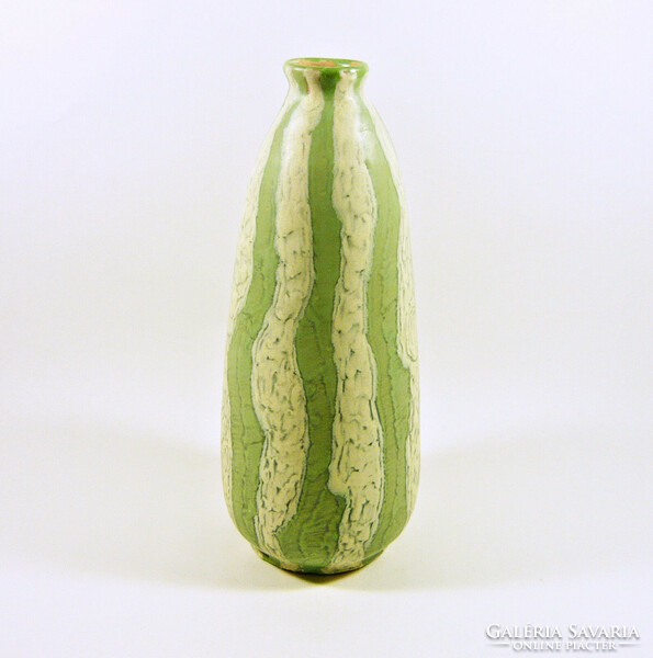 Gorka livia, retro 1950 green and white 25.5 Cm artistic ceramic vase, perfect! (G142)