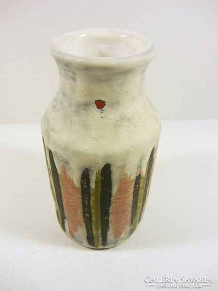 Gorka livia, retro 1960 white vase with black-green stripes 18.0 Cm artistic ceramics, flawless! (G181)