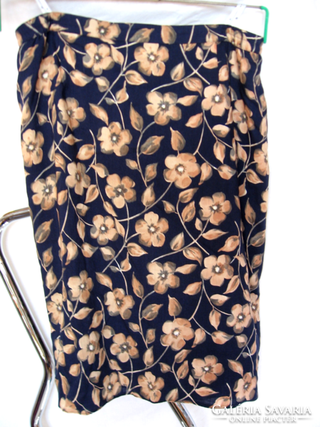 Brown floral navy blue straight line thin fabric skirt 50s