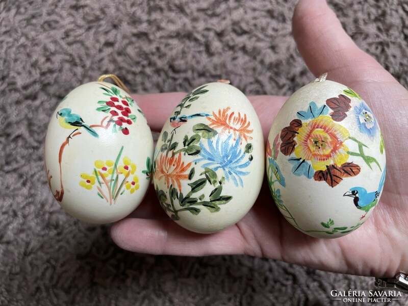 Small bird hand-painted male eggs, Easter decoration, 3 pcs together