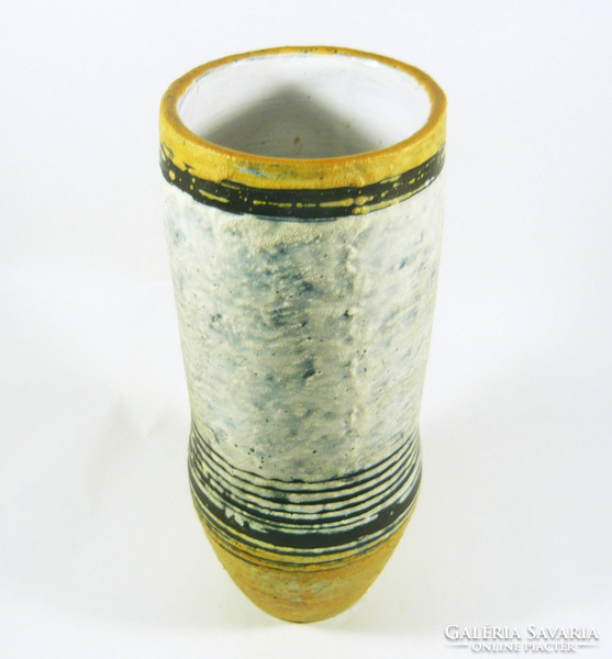 Gorka livia, retro 1960 beige vase with black stripes 29.3 Cm artistic ceramics, flawless! (G153)
