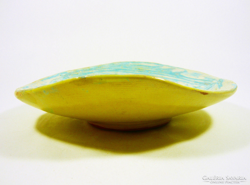Gorka livia, retro 1950 blue and yellow 19.2 Cm artistic ceramic plate, perfect! (G144)