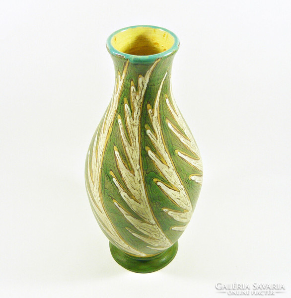 Gorka livia, retro 1950 with green fish motif 27.5 Cm artistic ceramic vase, flawless! (G137)