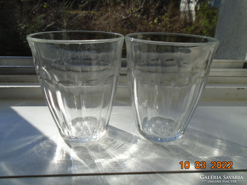 2 pieces of older thick-walled, ribbed, cast glass with the mark of the Hungarian standards body