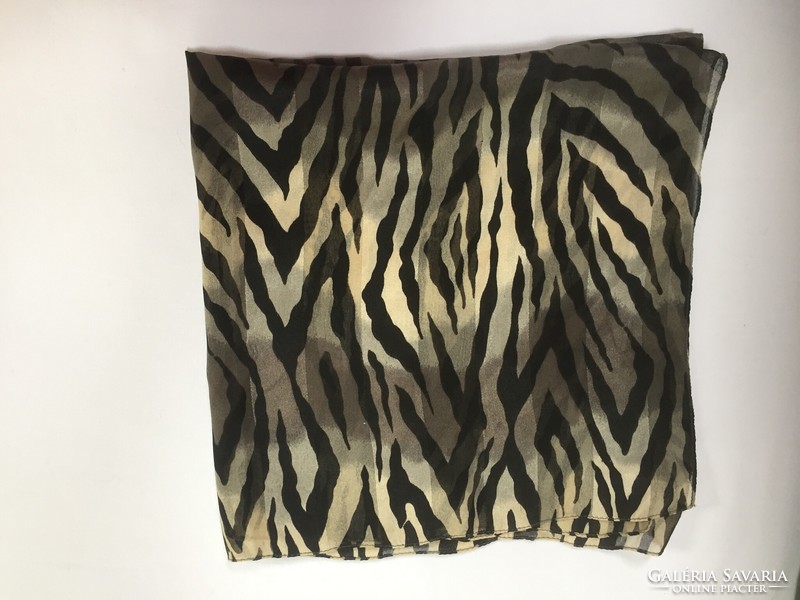 Abstract silk scarf, green, black with beige colors