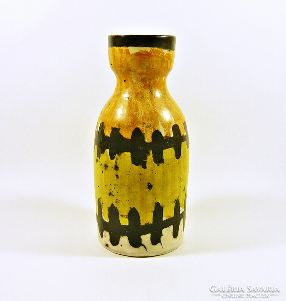 Gorka livia, retro 1950 beige vase with black pattern 20.3 Cm artistic ceramics, flawless! (G175)