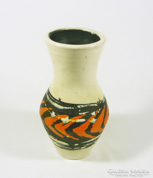Gorka livia, retro 1950 orange abstract mo. 17.5 cm artistic ceramic vase, perfect! (G168)