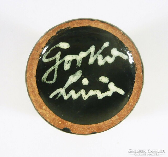 Gorka livia, retro 1950 black abstract mo. 16.2 Cm artistic ceramic vase, perfect! (G195)