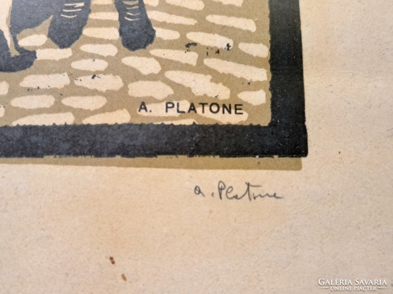 Olaszország, Felszabadulás napja (linómetszet) A. Platone - történelmi kép