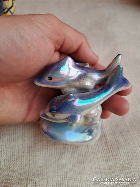 Delfin delfinek fogpiszkálótartó nipp figura porcelán vitrindísz vitrin hagyaték régiség nosztalgia