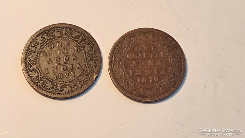 British India 1 anna, 2 pieces 1876 1874
