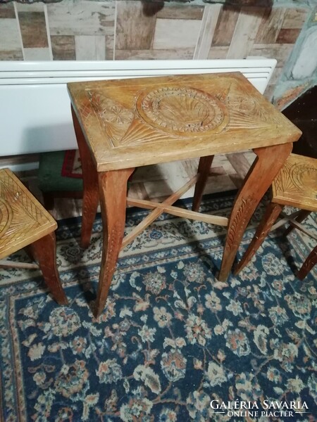 Very nice old wooden handmade table with chairs