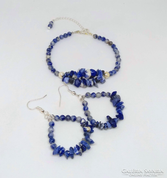 Sodalite mineral bracelet-earring set 76