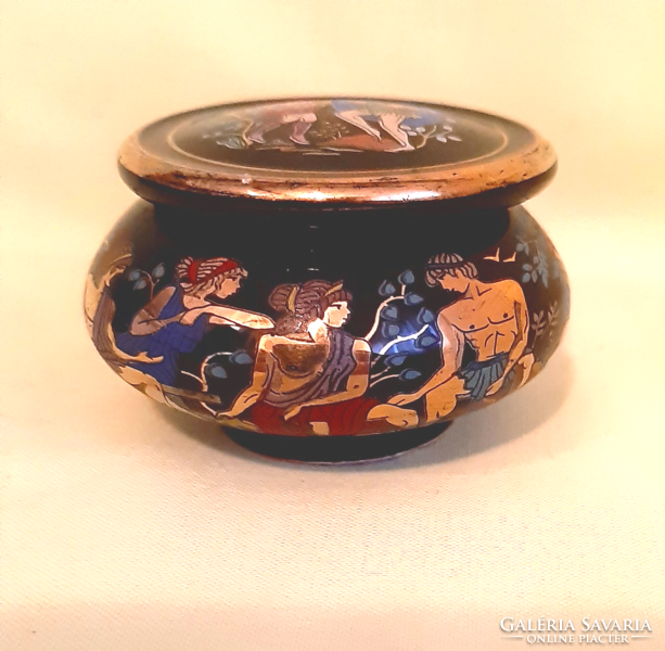 Black, Greek porcelain candle holder or jar