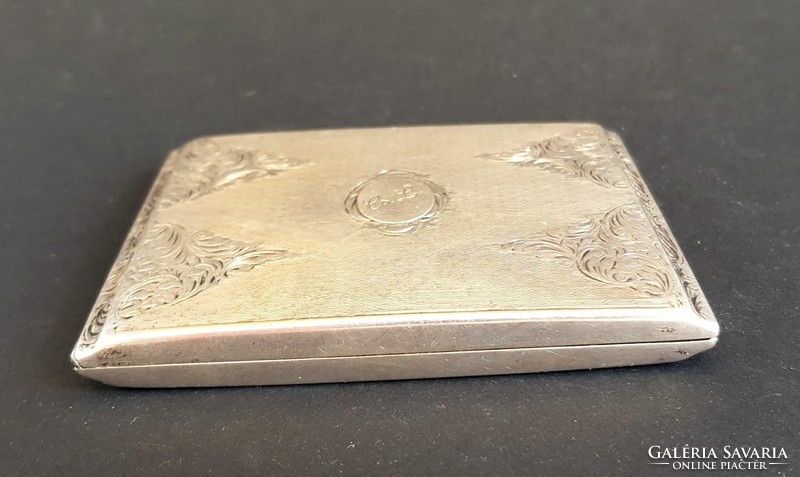 Beautiful Hungarian silver chiseled cigarette case with greyhound head