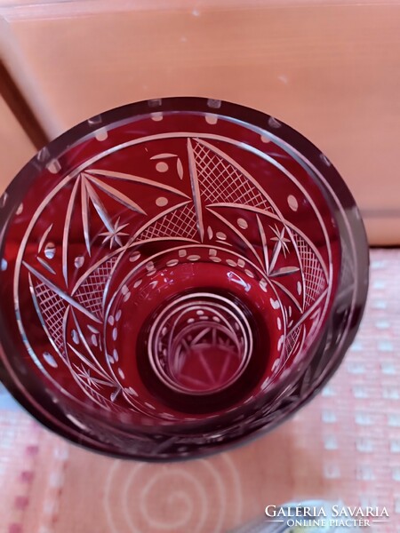 Burgundy colored polished crystal vase