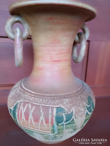 Painted ceramic vase with ears