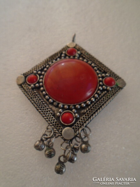 Tibetan or Indian handmade pendant made of industrial silver nice large size 4.7 x 4.7 cm + hanging maybe age