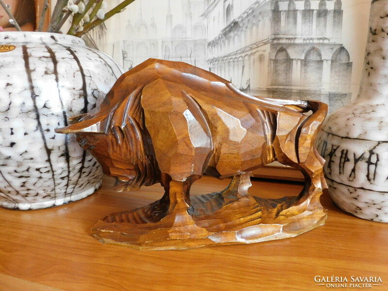 Large carved wooden bison