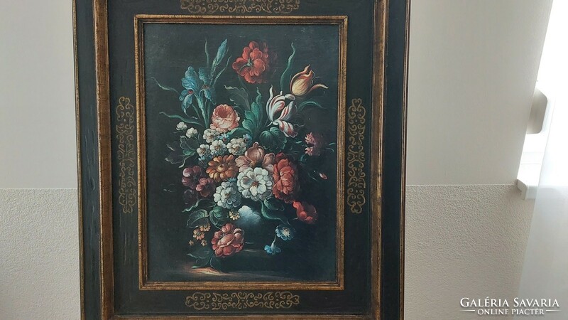 (K) floral still life print in a unique wooden frame with a 49x60 cm frame