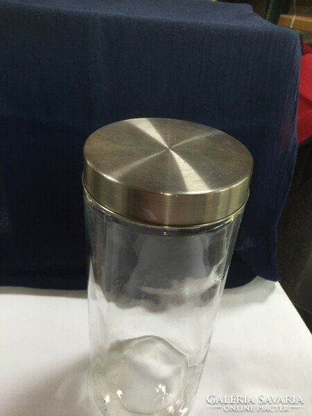 Rozsdamentes fém és vastag üveg konyhai tároló edény
