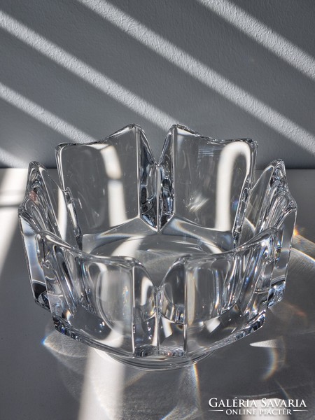 Svéd Orrefors (Lars Hellsten design) jelzett kristályüveg tál/kínáló- gyűjtői ritkaság