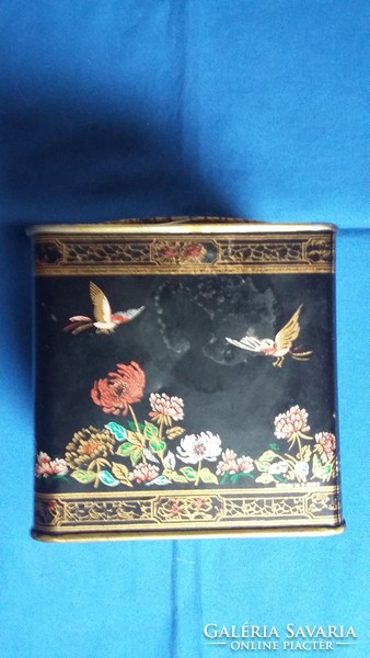 Old tea metal / tin box with birds and flowers