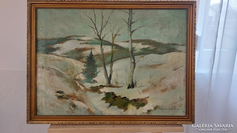 (K) landscape painting by István Kurlander 63x48 cm with frame