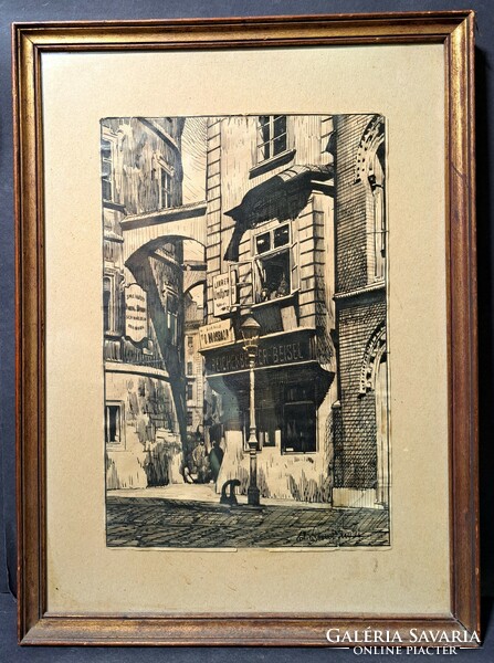 Vienna street detail (ink drawing) Vienna's oldest restaurant! Austria