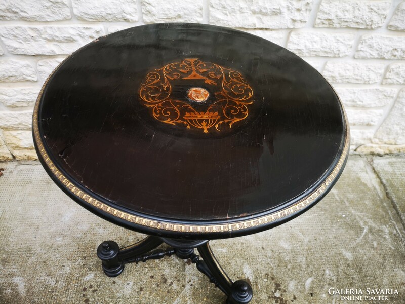 Antique 1800 boulle copper inlaid side table, Emperor Franz Josef ornament, smoking room, parlor table
