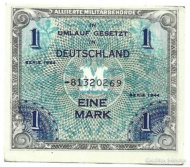 1 márka 1944 Német 8 jegyű sorszám katonai bankjegy 2.