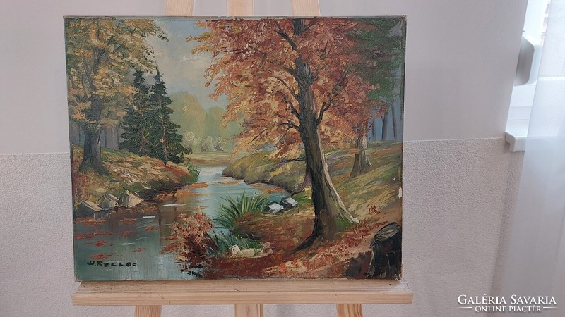 (K) landscape painting 50x41 cm (h relloc München) small tear on the right edge