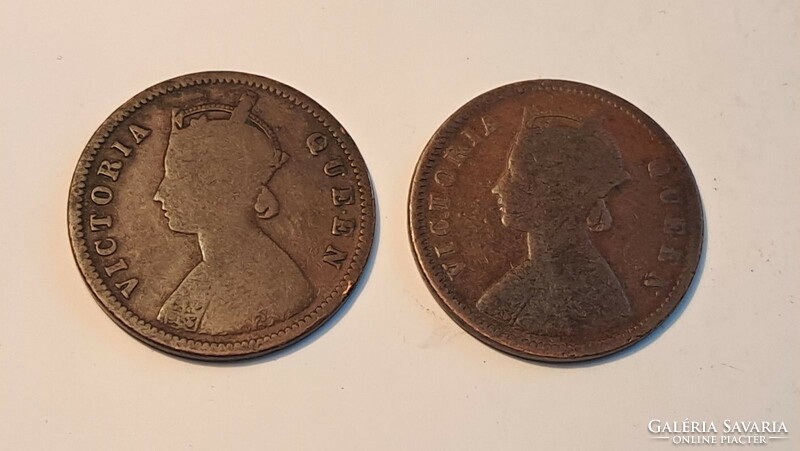 British India 1 anna, 2 pieces 1876 1874