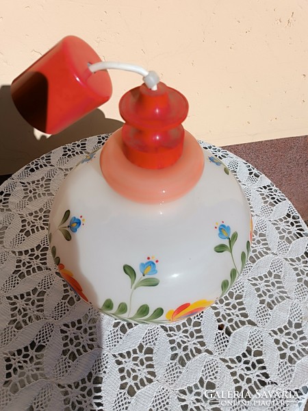 Glass ceiling lamp with a painted flower motif