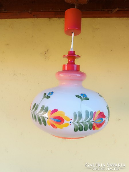 Glass ceiling lamp with a painted flower motif