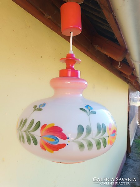 Glass ceiling lamp with a painted flower motif