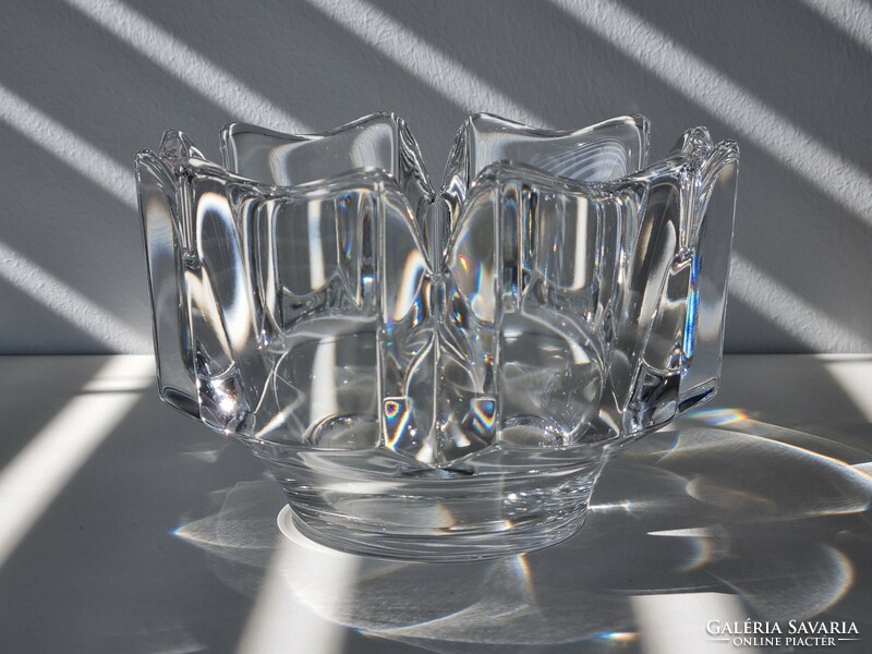Svéd Orrefors (Lars Hellsten design) jelzett kristályüveg tál/kínáló- gyűjtői ritkaság