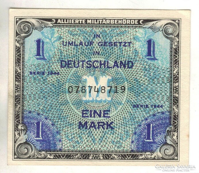 1 márka 1944 Német 9 jegyű sorszám katonai bankjegy 2. hajtatlan