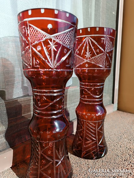 Burgundy colored polished crystal vase